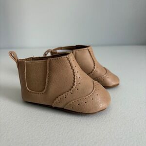 Myggpp Baby Boys Girls Tan Faux Leather Wingtip Chelsea Boots 0-6‎ Months